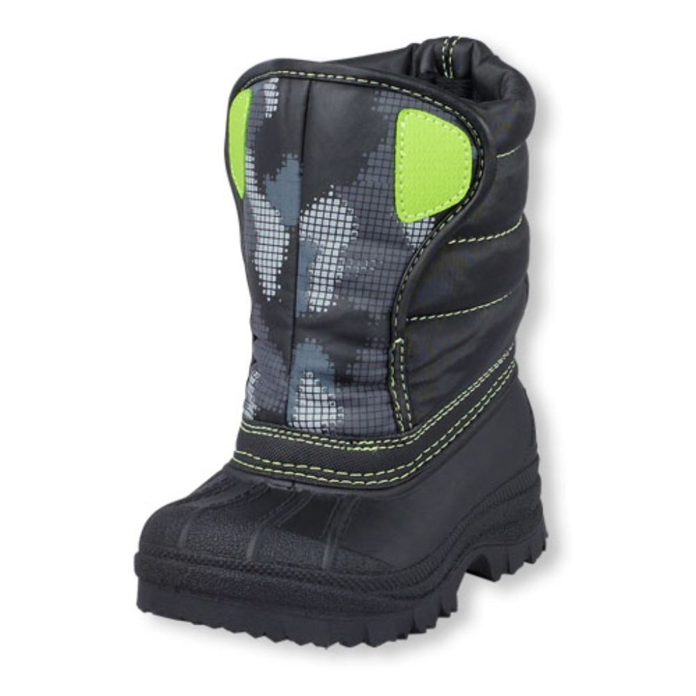 The Children's Place Toddler Boy Snow Boot Padded Winter Quilted CAMO Boot Black